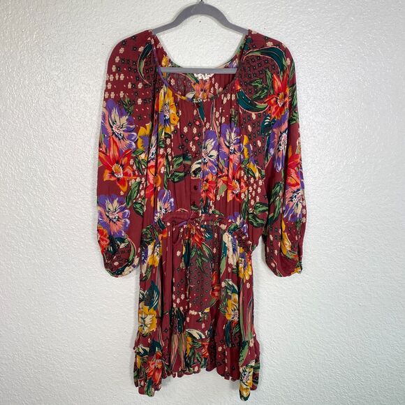 Gypsy Love Dress Women Large Floral Tiered Boho Summer Flowy Sundress Tie Waist - Picture 1 of 13